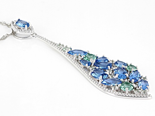 4.84ctw Lab Created Blue Spinel w/1.63ctw Lab Created Green Spinel Rhodium Over Silver Pendant/Chain