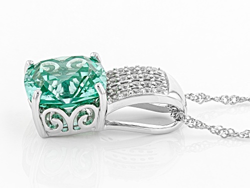 6.88CT LAB CREATED GREEN SPINEL WITH .36CTW WHITE ZIRCON RHODIUM OVER SILVER PENDANT WITH CHAIN