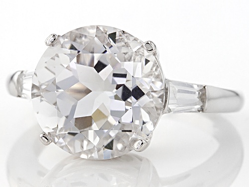 4.84ct Round Crystal Quartz with .30ctw White Topaz Rhodium Over Sterling Silver Ring - Size 11