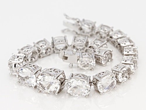 26.60ctw Oval Crystal Quartz Rhodium Over Sterling Silver Bracelet - Size 8