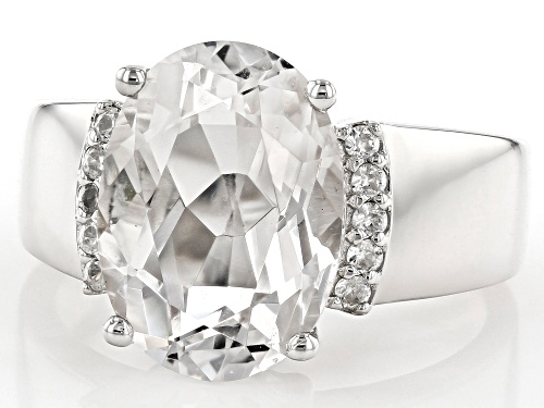 5.10ct Crystal Quartz with .17ctw White Zircon Rhodium Over Sterling Silver Ring - Size 11