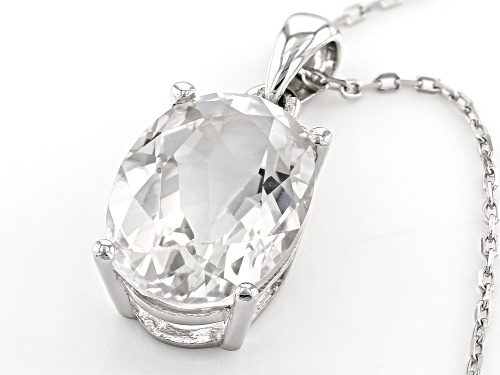 5.10ct Oval Crystal Quartz with .06ctw White Zircon Rhodium Over Sterling Silver Pendant with Chain