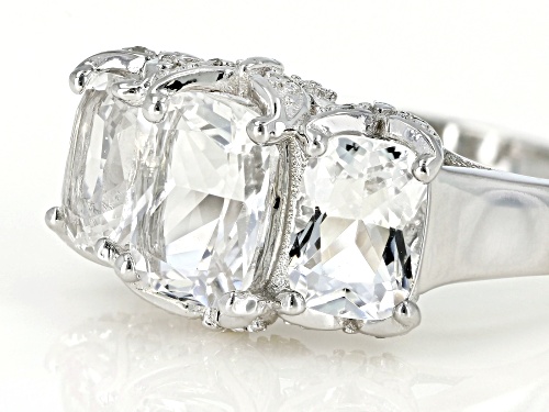 2.37CTW CUSHION CRYSTAL QUARTZ WITH .03CTW DIAMOND ACCENT RHODIUM OVER SILVER 3-STONE RING - Size 9