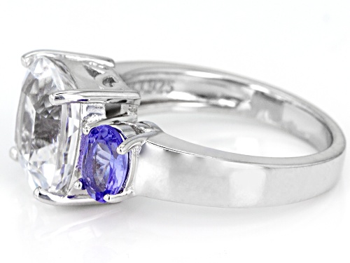 3.58ct Crystal Quartz with .66ctw Tanzanite Rhodium Over Sterling Silver 3-Stone Ring - Size 9