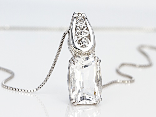 5.25CT CRYSTAL QUARTZ AND .01CTW THREE DIAMOND ACCENT RHODIUM OVER SILVER PENDANT WITH CHAIN