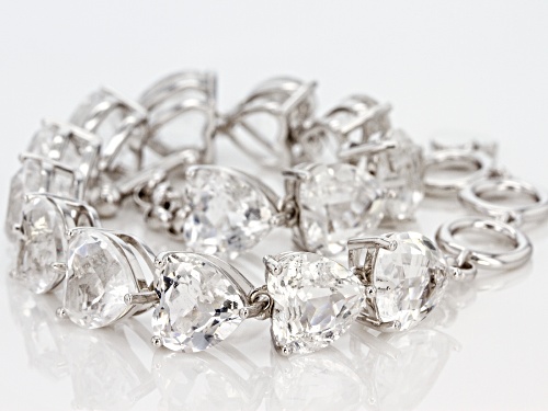 41.96ctw Heart Shape Crystal Quartz Rhodium Over Sterling Silver Tennis Bracelet - Size 7.25