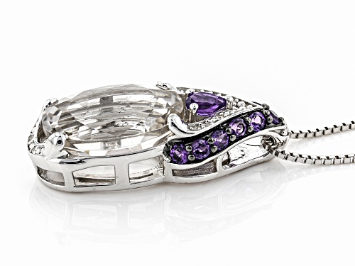 5.40ctw Crystal Quartz, Amethyst & Diamond Accent Rhodium Over Sterling Silver Pendant with Chain