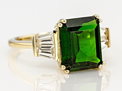 3.58ct Rectangular Chrome Diopside 1.11ct Tapered Baguette Zircon 10k Yellow Gold Ring - Size 7