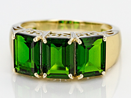 4.10ctw Rectangular Octagonal Russian Chrome Diopside 10k Yellow Gold Ring - Size 6
