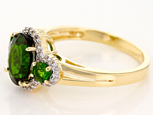 2.01ctw Oval And Round Russian Chrome Diopside With .20ctw Round White Zircon 10k Yellow Gold Ring - Size 8