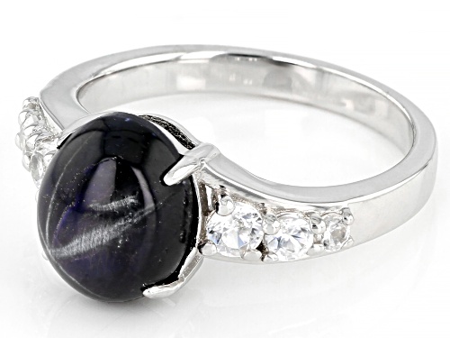 4.25ct Diffused Star Sapphire With 0.56ctw White Zircon Rhodium Over Sterling Silver Ring - Size 8