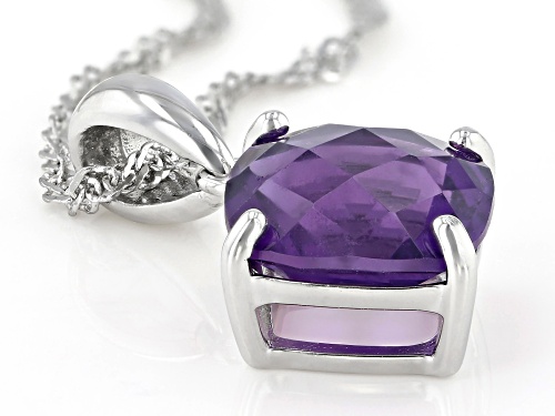 3.66ct Square Cushion Checkerboard Cut African Amethyst Rhodium Over Silver Pendant with Chain