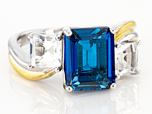 3.55ct London Blue Topaz WIth 1.36ctw White Topaz Rhodium Over Sterling Silver Ring - Size 7