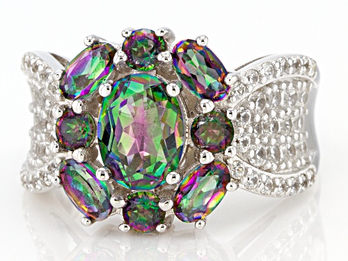 2.23ctw Oval and Round Multi-Color Quartz and .98ctw Zircon Rhodium Over Sterling Silver Ring - Size 9