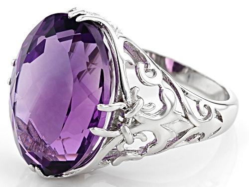 10.63ct Oval Brazilian Amethyst Rhodium Over Sterling Silver Solitaire Ring. - Size 7