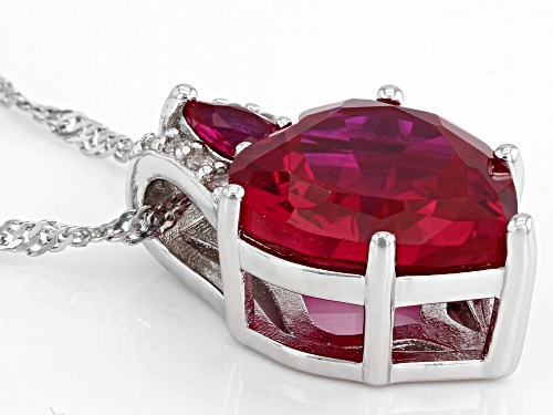 6.83ctw Lab Created Ruby and .09ctw White Zircon Rhodium Over Silver Pendant With Chain