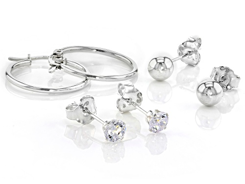 Sterling Silver Bella Luce® Stud, Ball Stud, & Hoop Earring Set of 3