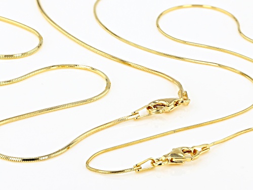 18K Yellow Gold Over Sterling Silver Snake 0.95mm 8 Sided Set of Two Necklaces 18