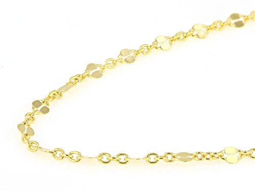 18k Yellow Gold Over Sterling Silver Mirror & Cable Link Station 18 Inch Necklace - Size 18