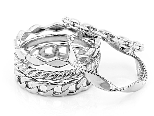 Sterling Silver Set Of 5 Stackable Band Rings - Size 7