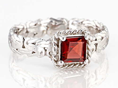 0.75ct Square Garnet Rhodium over Sterling Silver Byzantine with Rope Accent Ring - Size 8