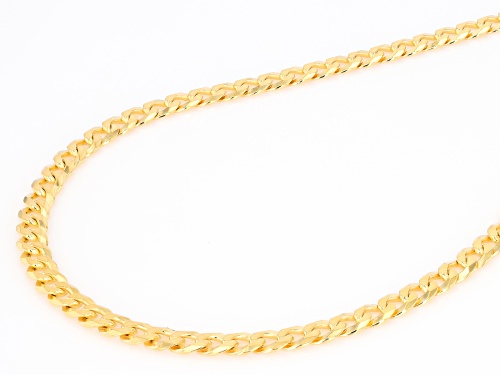 18k Yellow Gold Over Sterling Silver 4mm Flat Curb 18 Inch Chain - Size 18