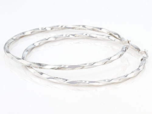 RHODIUM OVER STERLING SILVER TWISTED  ROUND HOOP EARRINGS