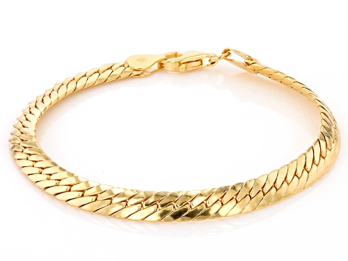 18k Yellow Gold Over Sterling Silver 5.9mm Oval Herringbone Link Bracelet - Size 7.5