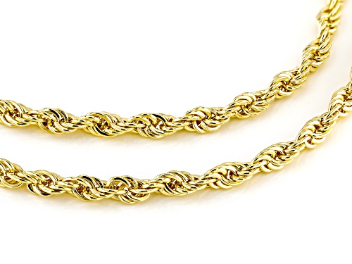 18k Yellow Gold Over Sterling Silver 3mm High Polished Rope Link Bracelet & 18 Inch Chain Set of 2