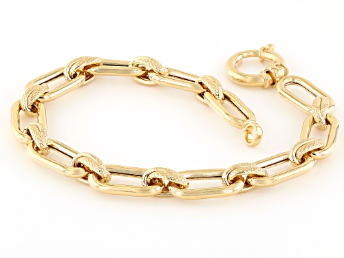 18k Yellow Gold Over Sterling Silver Polished & Textured Link Bracelet - Size 8