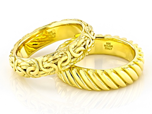 Argento Oro™ 18k Yellow Gold Over Sterling Silver Byzantine Band Ring & Textured Band Ring Set of 2 - Size 8