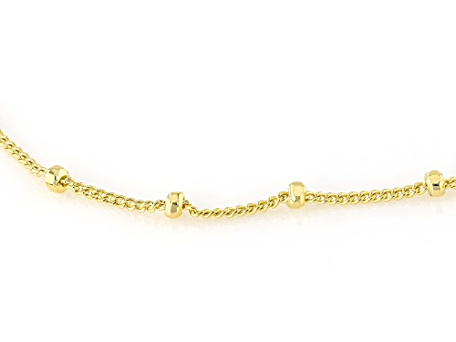 18k Yellow Gold Over Sterling Silver Diamond-Cut Bead Station Curb Link 20 Inch Chain - Size 20