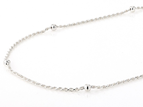 Sterling Silver 3mm Bead Station Rope Link 18 Inch Chain - Size 18
