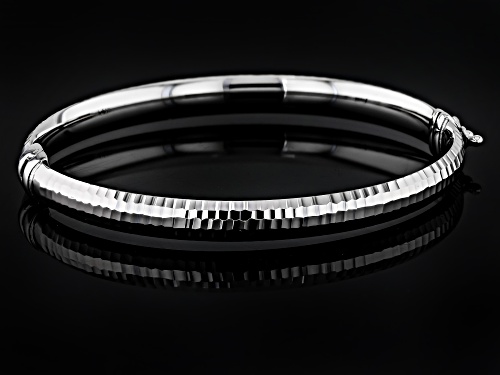 Rhodium Over Sterling Silver 6.5mm Diamond-Cut Bangle - Size 7