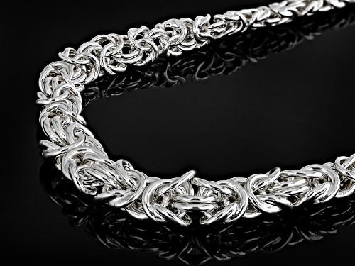 Rhodium Over Sterling Silver 10.5mm Graduated Byzantine 18 Inch Chain - Size 18