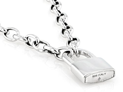 Rhodium Over Sterling Silver Lock 18 Inch Necklace - Size 18