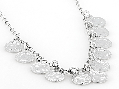 Rhodium Over Sterling Silver Coin Charm Necklace - Size 18