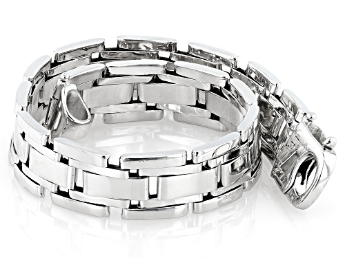 Rhodium Over Sterling Silver 11.6mm Designer Link Bracelet - Size 8.5
