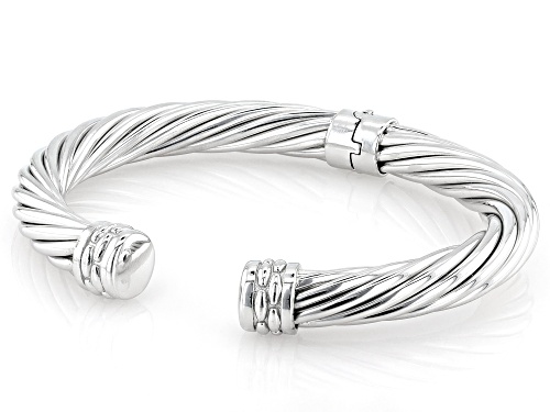 Rhodium Over Sterling Silver 7.2mm Twisted Cuff Bangle