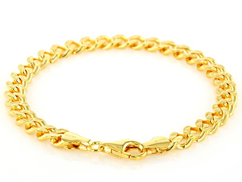 18k Yellow Gold Over Sterling Silver Diamond-Cut Curb Link Bracelet - Size 7.5