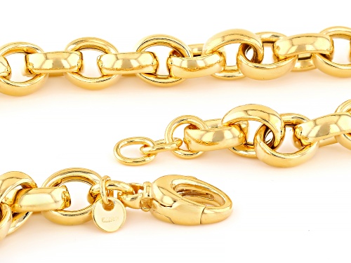 18k Yellow Gold Over Sterling Silver 9.5mm Rolo Link 18 Inch Chain - Size 18