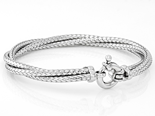 Rhodium Over Sterling Silver Triple Crossover Bracelet - Size 6.75