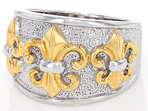 Rhodium Over Sterling Silver With 18k Gold Over Sterling Silver 2-Tone Giglio of Florence Ring - Size 9