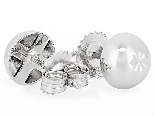 Rhodium Over Sterling Silver 8mm Diamond Cut Ball Stud Earrings