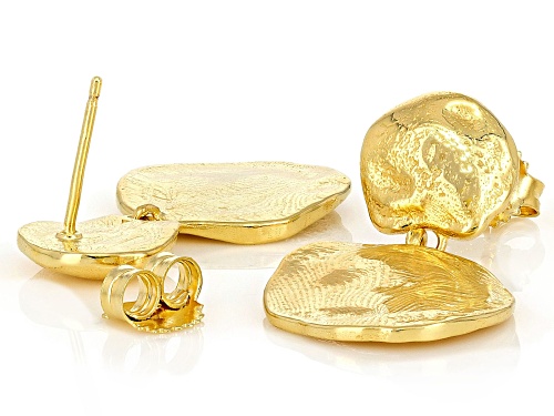 18k Yellow Gold Over Sterling Silver Organically Shaped Wire Brushed Earrings