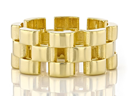 18k Yellow Gold Over Silver Panther Stampado Link Band Ring - Size 6