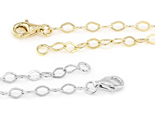 18k Yellow Gold Over Sterling Silver and Sterling Silver 3mm Marquise Link Bracelet Set - Size 7.25