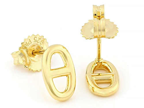 18k Yellow Gold Over Sterling Silver Mariner Link Stud Earrings