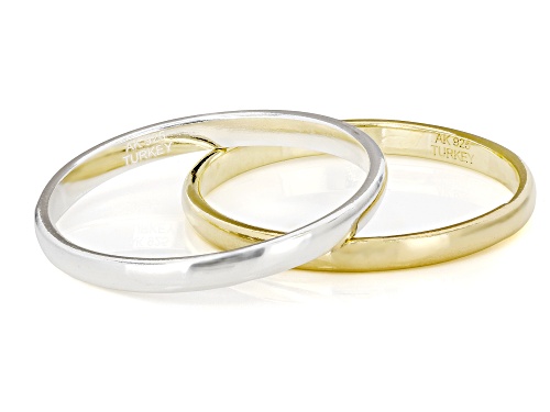 Sterling Silver and 18k Yellow Gold Over Sterling Silver 2mm Polished Band Ring Set of 2 - Size 10