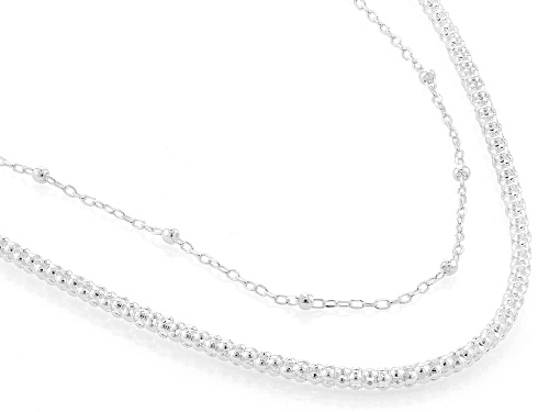 Sterling Silver 2mm Popcorn Chain with Cable and Bead Station Chain Set of 2 - Size 18